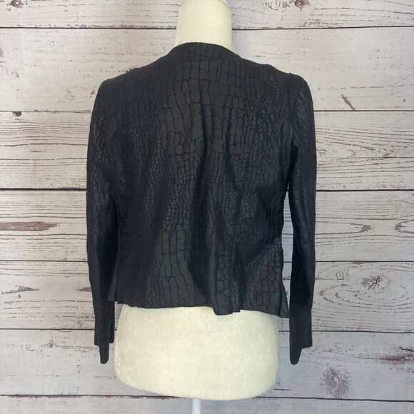 Blank NYC Jacket Womens Small Black Crocodile Faux Leather Suede Drape Front - Picture 3 of 8